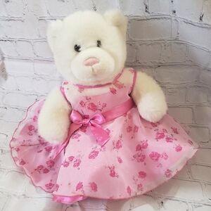 Build-A-Bear Workshop White Teddy Bear Plush Stuffed Animal Pink Floral Dress